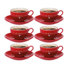 Xícaras Para Chá Com Pires De Porcelana Lamour Vermelha 160ml 6 Peças Hauskraft