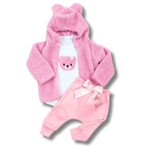 Kit Conjunto Roupa Bebê Menino Menina Casaco Ted com Body Manga Longa e Calça Suedine Ursinho Fofinho SB21946