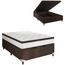 Cama Box de Casal Portobel Noah Ortopédico com Baú, Molas Ensacadas, EPS e Revestimento em Poliéster 70x138x188cm - Branco/Marrom