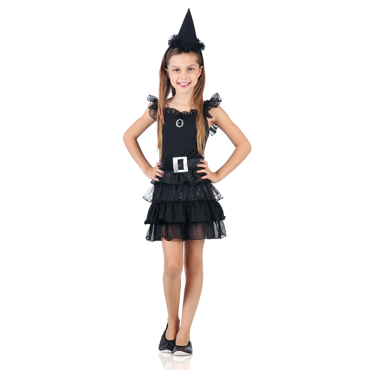 Encontraproduto.com.br - Fantasia de Bruxa Infantil Black de Halloween Com Chapéu