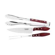 Jogo Churrasco Tramontina Inox Cabo Castanho Polywood 3 Peças
