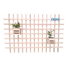 Painel Vertical Floreira Treliça 140x80cm (75x75) Bordas Abertas Com 2 Cachepot 15cm NeonX Natural Sem Pintura