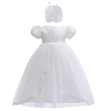 Vestido Batizado Luxo Branco Com Gorro