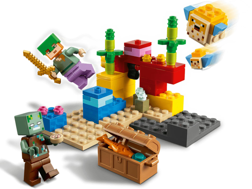 Lego Brinquedo De Montar Minecraft Mar Peixes Blocos A Batalha