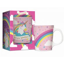 Caneca Porcelana Premium BrasFoot Bichinhos 280 ML Unicórnio Branco