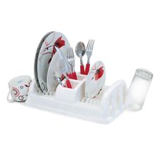 Escorredor de Pratos de Plástico Compacto Rattan Cor Branco