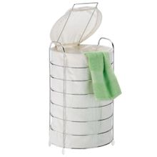 Cesto de Roupa para Chão Utimil CR482 em Arame Cromado e Tecido Bege