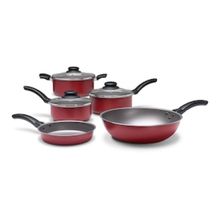 Conjunto de Panelas 5 Peças Brinox Ruby com Revestimento Interno Antiaderente Pro-Flon e Tampas de Vidro com Saída de Vapor - Vermelho