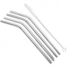 Conjunto de Canudos Curvos e Escova Brinox Descomplica Aço Inox - 5 Peças