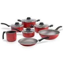 Conjunto de Panelas 7 Peças Brinox Ruby com Revestimento Interno Antiaderente Pro-Flon e Tampas de Vidro com Saída de Vapor - Vermelho