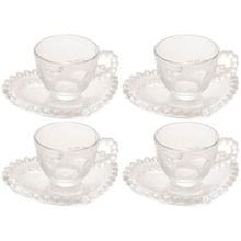 Conjunto com 4 Xícaras e Pires para Café Wolff Pearl Coração em Cristal - 85 ml