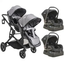 Carrinho de bebê duplo Pair Cinza com bebê conforto e base - Kiddo