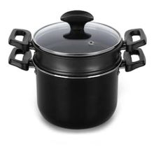 Cuscuzeira Multiflon Induct+ Antiaderente Quartzo Preta - 16 cm