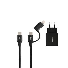 Kit Cabo 2 Em 1 Typec/Type C+Lightning Tomada Cg207 Preto Oex Enjoy