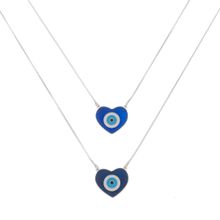 Escapulário Olho Grego Coração Esmalte Azul em Prata e Ródio Coleção Good Vibes