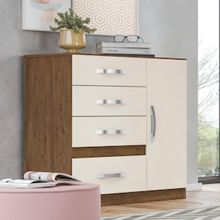 Cômoda Moval Vênus com 4 Gavetas e 1 Porta - Castanho Wood/Baunilha