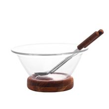 Conjunto Saladeira com Base em Madeira e Talheres 30cm x 16cm Wolff