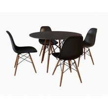 Conjunto De Mesa De Jantar Eames Eiffel Redonda 90cm Tampo De Madeira Preto Com 4 Cadeiras Pretas PR