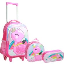 Kit Mochila Infantil Estojo e Lancheira Flamingo Rosa - Yepp