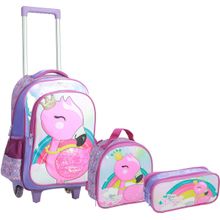 Kit Mochila Infantil Estojo e Lancheira Flamingo Lilás Yepp
