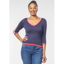 Blusa 3/4 Modal Azul Marinho | Pau a Pique MARINHO/VERMELHO - GG