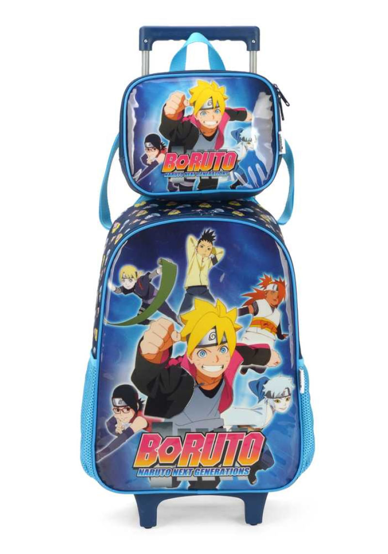 Kit Mochila de Rodinha e Lancheira Infantil Masculina Boruto by