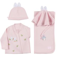 Saída de Maternidade Bebê Malha Menina Rosa 4Pçs - Fofinho