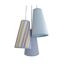 Lustre Pendente Luminária Teto Tecidos Listras e Azul Bivolt