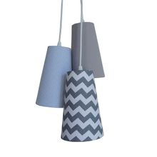 Lustre Pendente Teto Casa Chevron, Cinza E Azul Bebê Bivolt