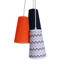 Lustre Pendente Triplo Teto Marinho, Laranja E Chevron Bivolt
