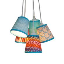 Lustre Pendente Cacho Mix Tecido Estampado Turquesa Bivolt