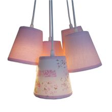 Lustre Pendente Teto Menina Patchwork Tecido Rosa Bivolt