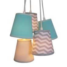 Lustre Pendente Cacho Tecido Tiffany E Chevron Cinza Bivolt