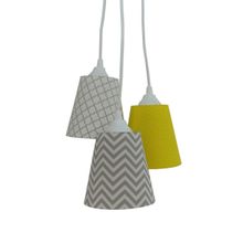 Lustre Pendente Infantil Arabescos Cinza E Amarelo Bivolt