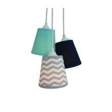 Lustre Pendente Luminária Chevron Cinza, Azul E Verde Bivolt