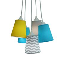 Lustre Pendente Bebê Chevron Cinza, Amarelo E Turquesa Bivolt