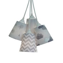 Lustre Pendente Luminária Bebê Nuvens e Carneirinhos Cinza e Branco Bivolt