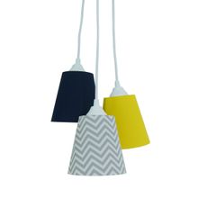 Lustre Pendente Teto Infantil Cinza, Azul Marinho E Amarelo Bivolt