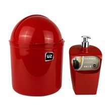 Kit Pia Cozinha Conjunto Organizador 2 Peças Multiuso Lixeira 4 Litros E Porta Detergente Dispenser UZ Utilidades Vermelho