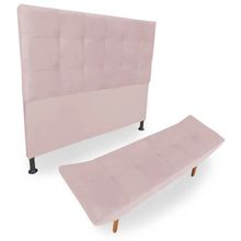 Cabeceira com Calçadeira Queen 160cm Maya Suede Rosa Bebê - Sheep Estofados