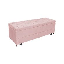Calçadeira Baú com Sapateira Queen 160cm Paris Capitonê Suede Rosa - Sheep Estofados