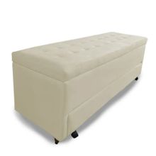Calçadeira Baú com Sapateira King 193cm Paris Suede Bege - Sheep Estofados