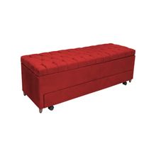 Calçadeira Baú com Sapateira King 193cm Paris Capitonê Suede Vermelho - Sheep Estofados