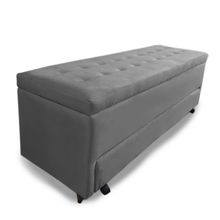 Calçadeira Baú com Sapateira King 193cm Paris Suede Cinza - Sheep Estofados