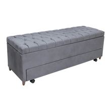 Calçadeira Baú com Sapateira Solteiro 90cm Paris Capitonê Suede Cinza - Sheep Estofados