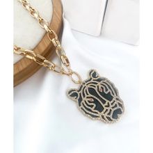 Colar banhado semi joia cristal pedra tigre cordão gargantilha dourado