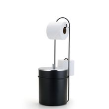 Lixeira Preta com Suporte Porta Papel Higienico Preto Inox