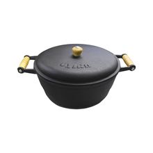 Panela Caçarola De Ferro Com Alça de Madeira Com Tampa 22cm