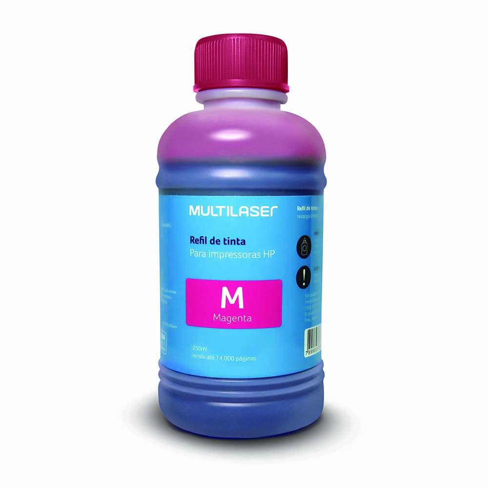 Refil de Tinta para Cartucho Impressoras HP 250ml Magenta Multilaser - RF011
