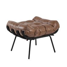 Puff Decorativo Sala de Estar Costela Base Preta Couro Mel - Gran Belo